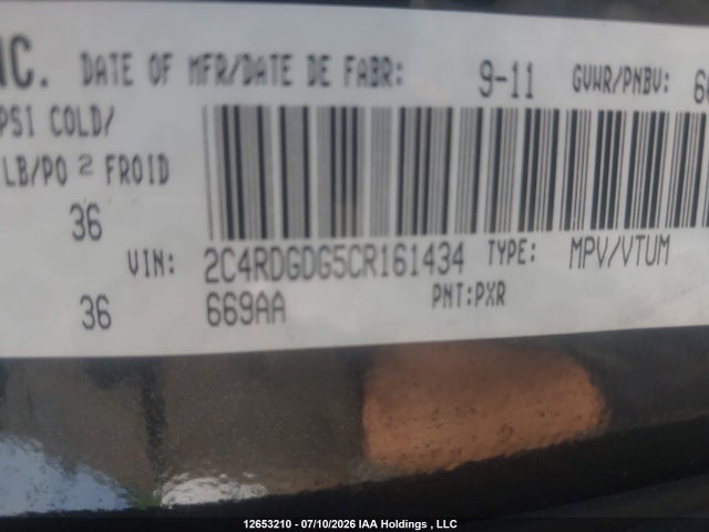 Aukcja sprzedaży 2012 Dodge Grand Caravan Crew, vin: 2C4RDGDG5CR161434, numer aukcji: 12653210