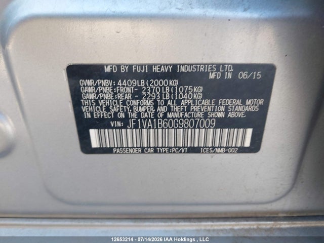 Продажа на аукционе авто 2016 Subaru Wrx, vin: JF1VA1B60G9807009, номер лота: 12653214