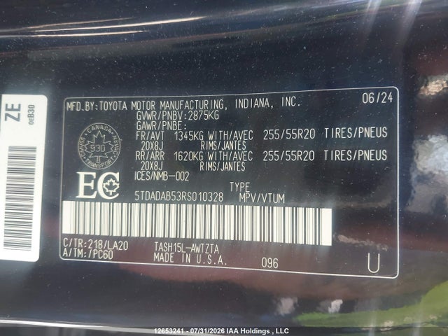5TDADAB53RS010328 Toyota Grand Highlander Hybrid Platinum
