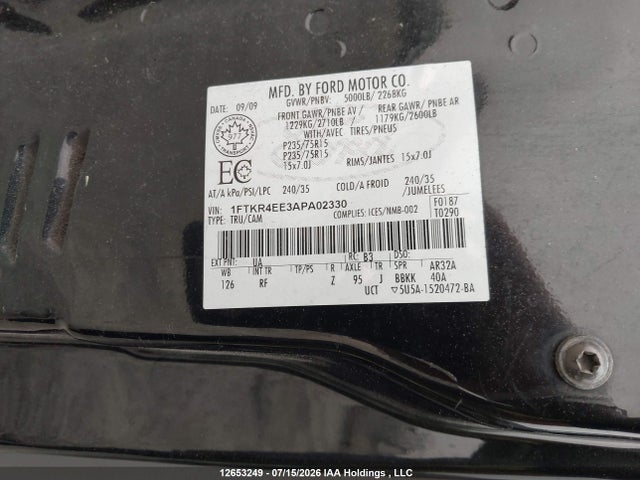 12653249 :رقم المزاد ، 1FTKR4EE3APA02330 vin ، 2010 Ford Ranger Sport/xl/xlt مزاد بيع