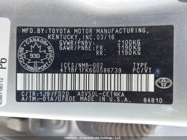 Toyota CAMRY LE 2016 4T1BF1FK6GU586739 Image 9