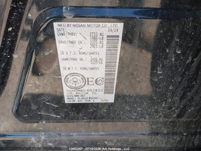 Aukcja sprzedaży 2014 Nissan Pathfinder Platinum/s/sl/sv, vin: 5N1AR2MM8EC692822, numer aukcji: 12653267