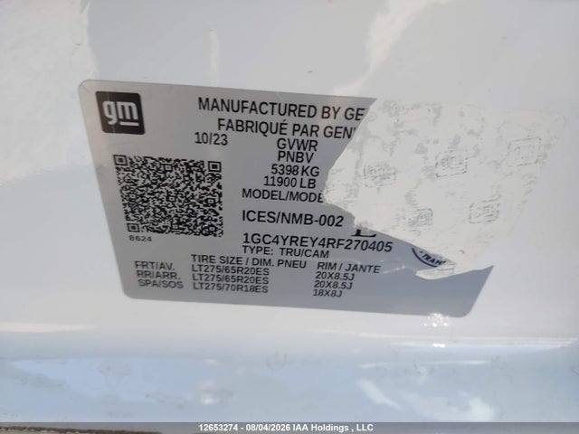 12653274 :رقم المزاد ، 1GC4YREY4RF270405 vin ، 2024 Chevrolet Silverado K2500 High Country مزاد بيع
