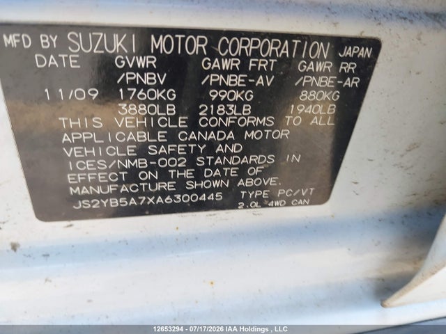 Продаж на аукціоні авто 2010 Suzuki Sx4 Touring, vin: JS2YB5A7XA6300445, номер лоту: 12653294