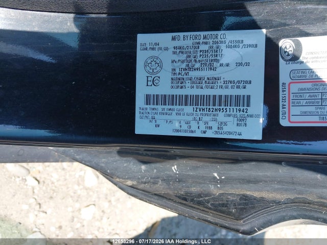 12653296 :رقم المزاد ، 1ZVHT82H955111942 vin ، 2005 Ford Mustang Gt مزاد بيع