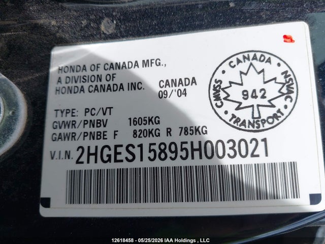 Продаж на аукціоні авто 2005 Honda Civic Si Si, vin: 2HGES15895H003021, номер лоту: 12618458