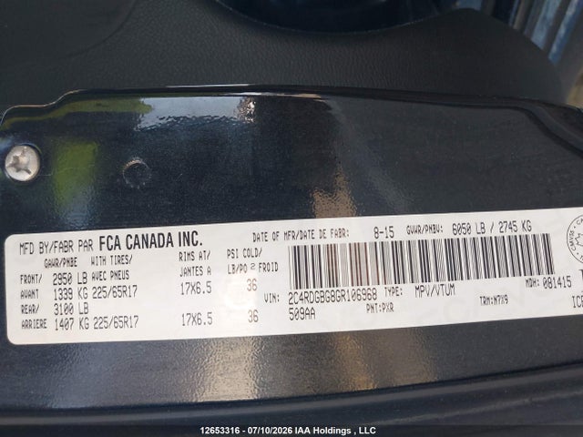 Aukcja sprzedaży 2016 Dodge Grand Caravan Se, vin: 2C4RDGBG8GR106968, numer aukcji: 12653316