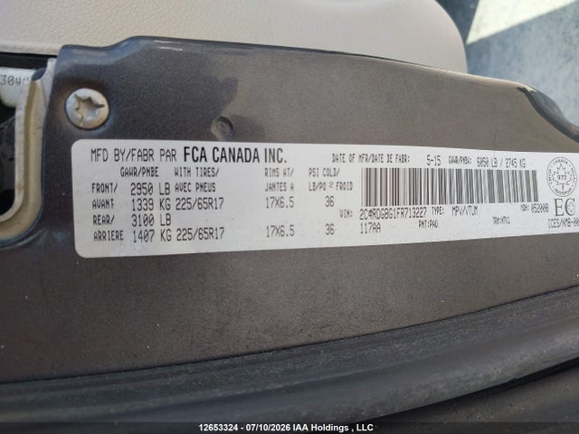 Aukcja sprzedaży 2015 Dodge Grand Caravan Se, vin: 2C4RDGBG1FR713227, numer aukcji: 12653324