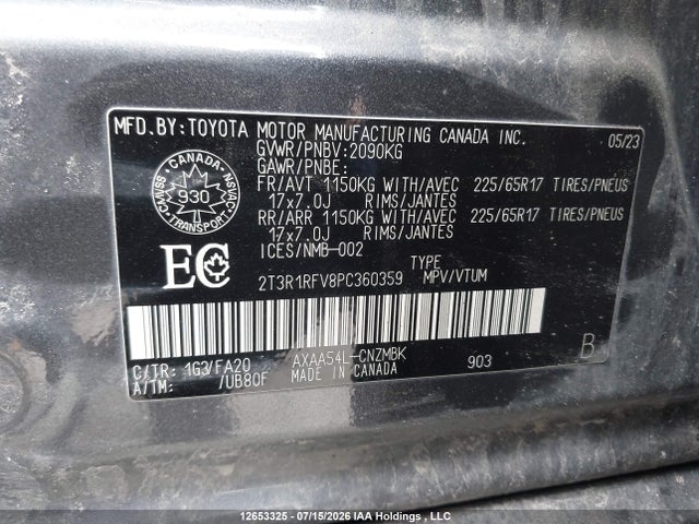 12653325 :رقم المزاد ، 2T3R1RFV8PC360359 vin ، 2023 Toyota Rav4 Xle/xle Premium مزاد بيع