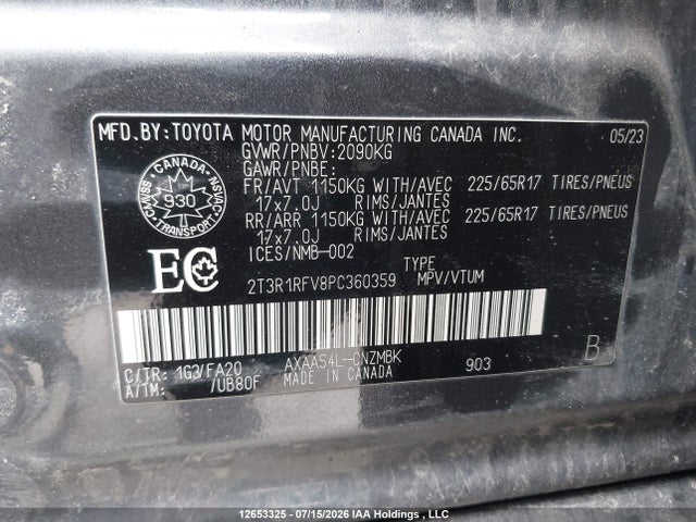 12653325 :رقم المزاد ، 2T3R1RFV8PC360359 vin ، 2023 Toyota Rav4 Xle/xle Premium مزاد بيع