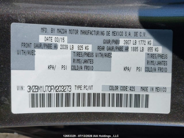 Mazda 3 SPORT 2015 3MZBM1U70FM203273 Image 9