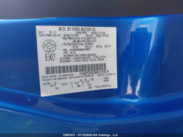 Aukcja sprzedaży 2011 Ford Focus Se, vin: 1FAHP3FN3BW122859, numer aukcji: 12653337