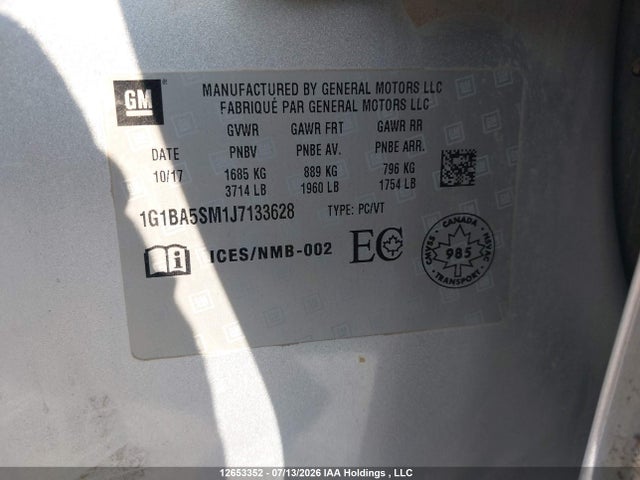 Aukcja sprzedaży 2018 Chevrolet Cruze L, vin: 1G1BA5SM1J7133628, numer aukcji: 12653352