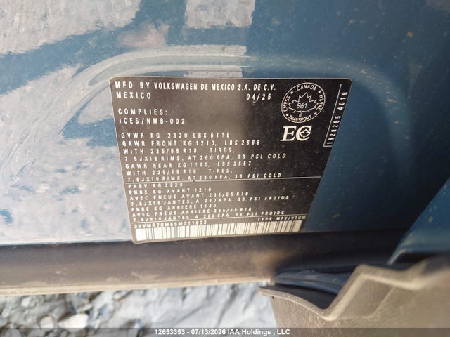 Продажа на аукционе авто 2025 Volkswagen Tiguan Comfortline, vin: 3VVMR7RM5SM011602, номер лота: 12653353