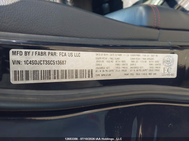 2025 Dodge Durango R/t მანქანა იყიდება აუქციონზე, vin: 1C4SDJCT3SC513687, აუქციონის ნომერი: 12653356