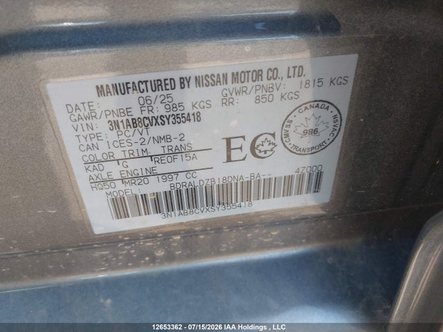 Продажа на аукционе авто 2025 Nissan Sentra Sv Cvt, vin: 3N1AB8CVXSY355418, номер лота: 12653362