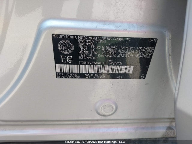 2013 Toyota Rav4 Xle მანქანა იყიდება აუქციონზე, vin: 2T3RFREV7DW048630, აუქციონის ნომერი: 12648134