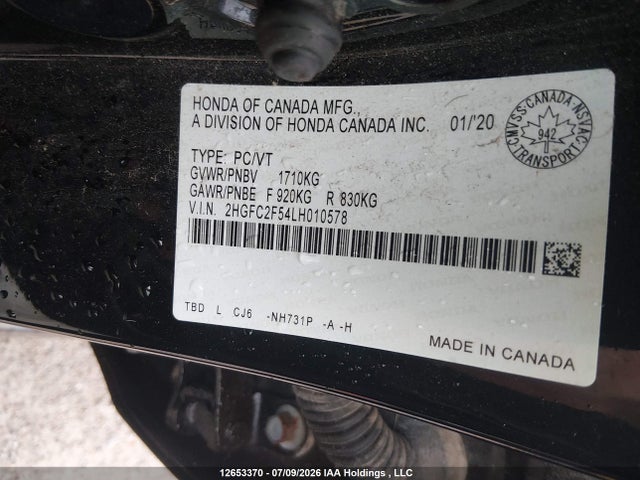 Honda Civic Lx 2020 2HGFC2F54LH010578 Image 9