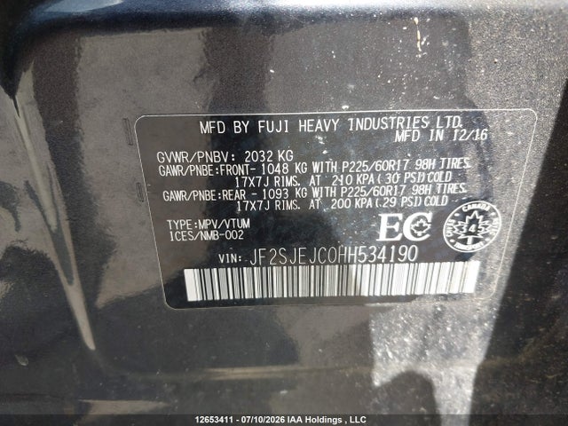 2017 Subaru Forester 2.5i Limited მანქანა იყიდება აუქციონზე, vin: JF2SJEJC0HH534190, აუქციონის ნომერი: 12653411