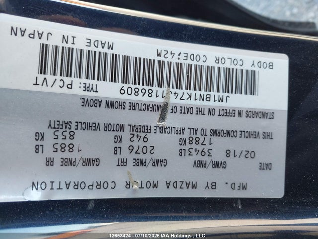 Продажа на аукционе авто 2018 Mazda 3 Sport, vin: JM1BN1K74J1186809, номер лота: 12653424