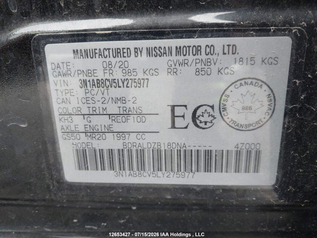 Nissan Sentra 2020 3N1AB8CV5LY275977 Image 9