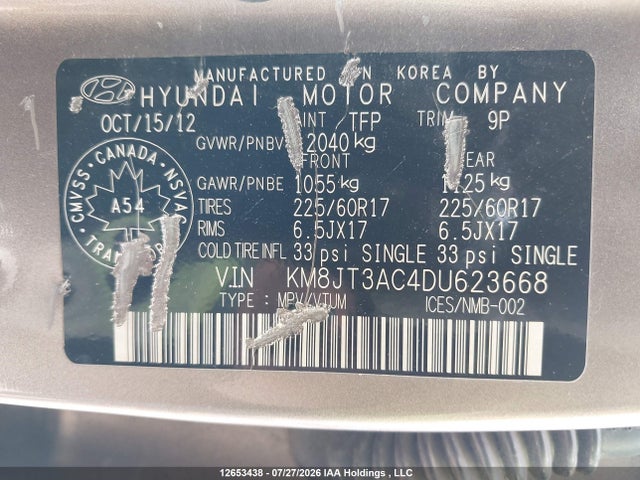 Продажа на аукционе авто 2013 Hyundai Tucson, vin: KM8JT3AC4DU623668, номер лота: 12653438