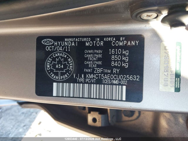 Auction sale of the 2012 Hyundai Accent Gls/gs, vin: KMHCT5AE0CU025632, lot number: 12653440