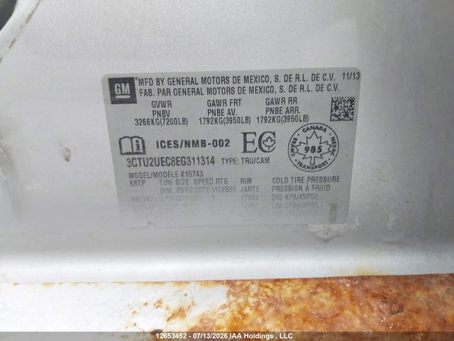 12653452 :رقم المزاد ، 3GTU2UEC8EG311314 vin ، 2014 Gmc Sierra K1500 Sle مزاد بيع