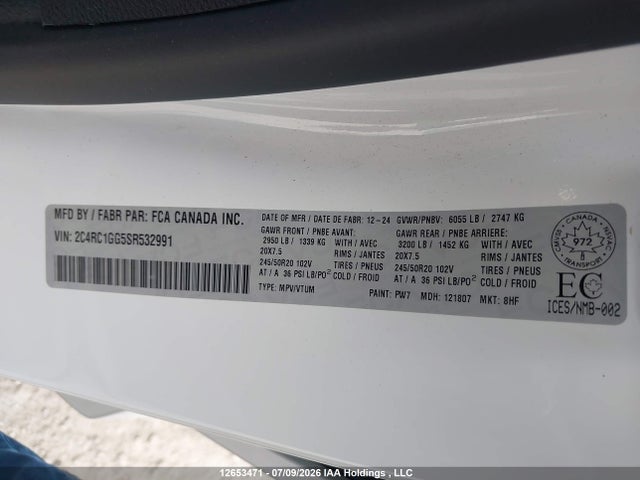 Aukcja sprzedaży 2025 Chrysler Pacifica Limited, vin: 2C4RC1GG5SR532991, numer aukcji: 12653471