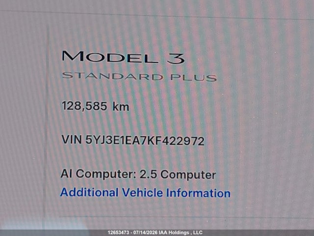 5YJ3E1EA7KF422972 Tesla MODEL 3