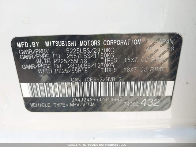 12653474 :رقم المزاد ، JA4J24A55JZ614985 vin ، 2018 Mitsubishi Outlander Phev Gt/se مزاد بيع