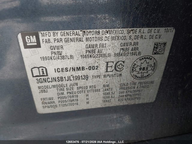 Chevrolet TRAX LS 2018 3GNCJNSB1JL199139 Image 9