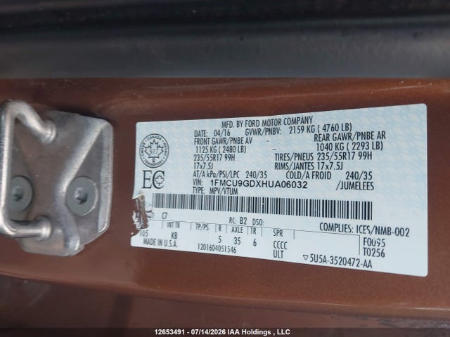Продаж на аукціоні авто 2017 Ford Escape Se, vin: 1FMCU9GDXHUA06032, номер лоту: 12653491