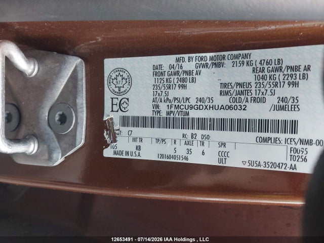 Продаж на аукціоні авто 2017 Ford Escape Se, vin: 1FMCU9GDXHUA06032, номер лоту: 12653491