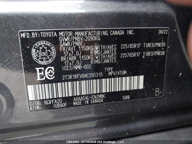 2T3R1RFV6NC295315 Toyota Rav4 Xle/xle Premium