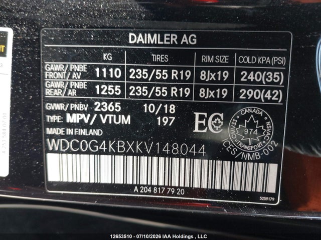 2019 Mercedes-benz Glc 300 4matic მანქანა იყიდება აუქციონზე, vin: WDC0G4KBXKV148044, აუქციონის ნომერი: 12653510
