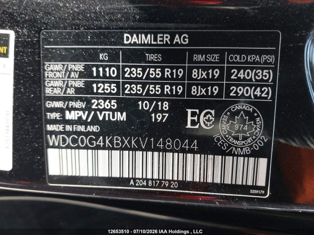 2019 Mercedes-benz Glc 300 4matic მანქანა იყიდება აუქციონზე, vin: WDC0G4KBXKV148044, აუქციონის ნომერი: 12653510