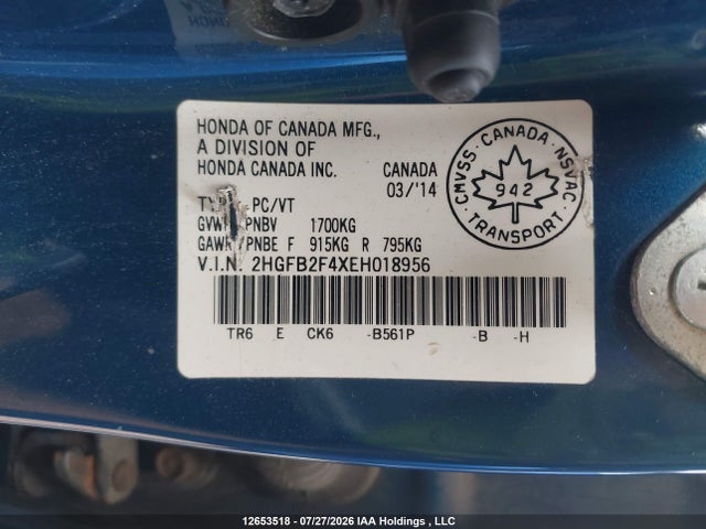 Honda Civic Lx 2014 2HGFB2F4XEH018956 Image 9