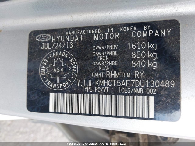 12653523 :رقم المزاد ، KMHCT5AE7DU130489 vin ، 2013 Hyundai Accent Gls/gs مزاد بيع