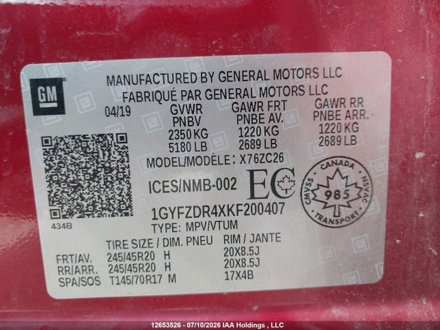 1GYFZDR4XKF200407 Cadillac Xt4 Premium Luxury