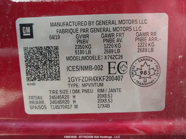 1GYFZDR4XKF200407 Cadillac Xt4 Premium Luxury