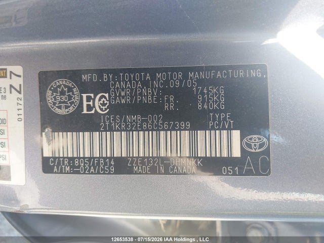 Продаж на аукціоні авто 2006 Toyota Matrix Xr/xrs, vin: 2T1KR32E86C567399, номер лоту: 12653538
