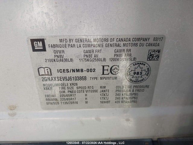 Chevrolet EQUINOX LT 2018 2GNAXSEV9J6103868 Image 9