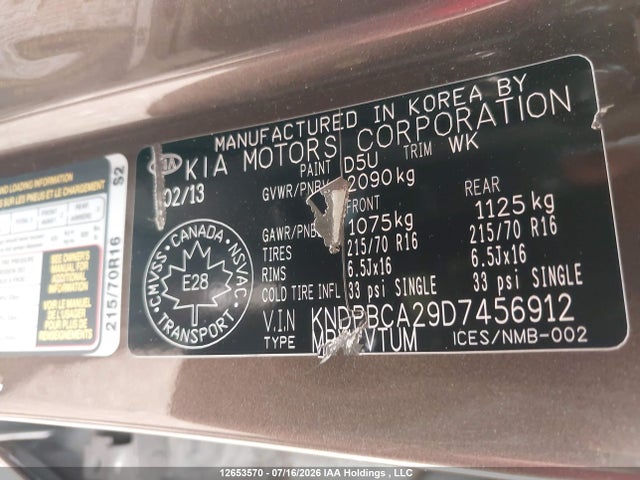 Продаж на аукціоні авто 2013 Kia Sportage, vin: KNDPBCA29D7456912, номер лоту: 12653570