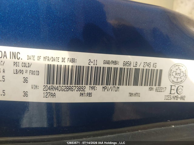 Продажа на аукционе авто 2011 Dodge Grand Caravan, vin: 2D4RN4DG2BR673892, номер лота: 12653571