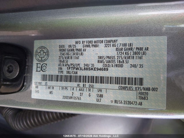 Ford F150 Xlt 2025 1FTFW3L88SKE94689 Image 9