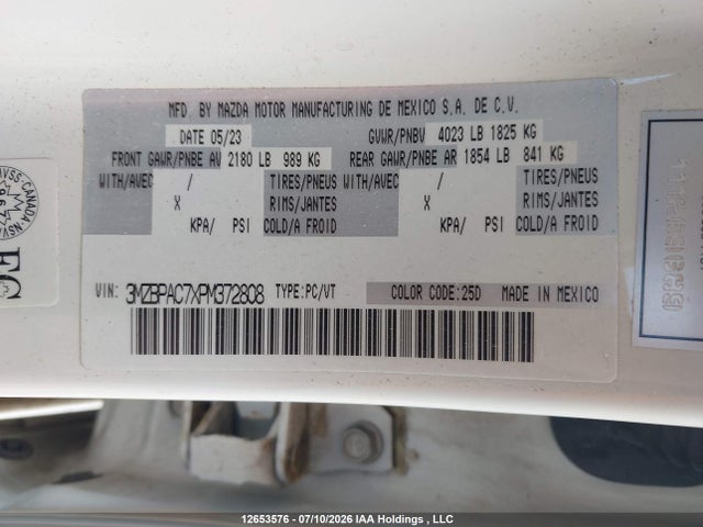 Aukcja sprzedaży 2023 Mazda 3 Preferred, vin: 3MZBPAC7XPM372808, numer aukcji: 12653576