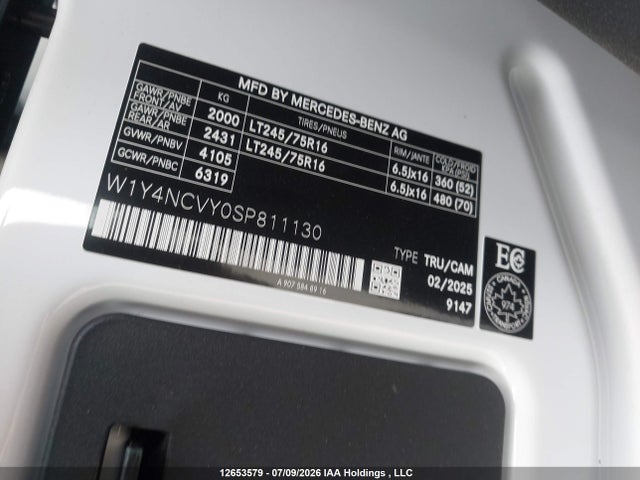 2025 Mercedes-benz Sprinter 2500 High Roof 4-cyl Diesel Ho მანქანა იყიდება აუქციონზე, vin: W1Y4NCVY0SP811130, აუქციონის ნომერი: 12653579