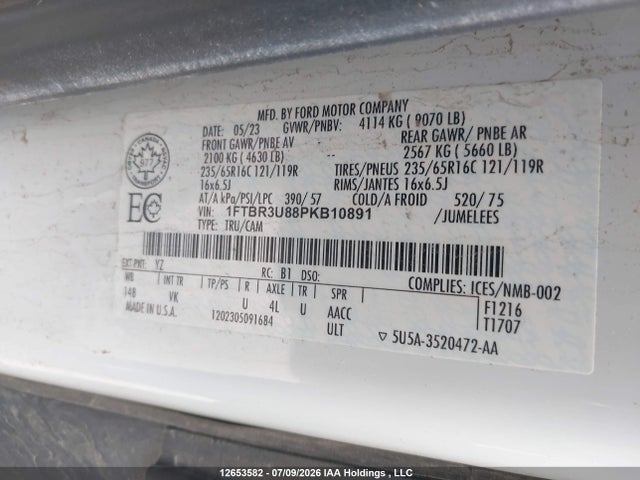 Ford Transit T-250 2023 1FTBR3U88PKB10891 Image 9