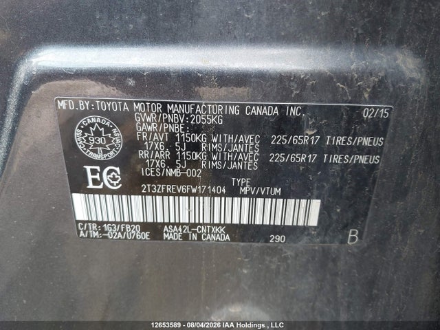 Aukcja sprzedaży 2015 Toyota Rav4 Le, vin: 2T3ZFREV6FW171404, numer aukcji: 12653589